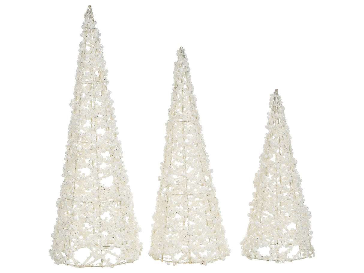 Set of 3 Decorative Christmas Trees White Metal Wire Figurines Holiday Season Festive Decoration Beliani