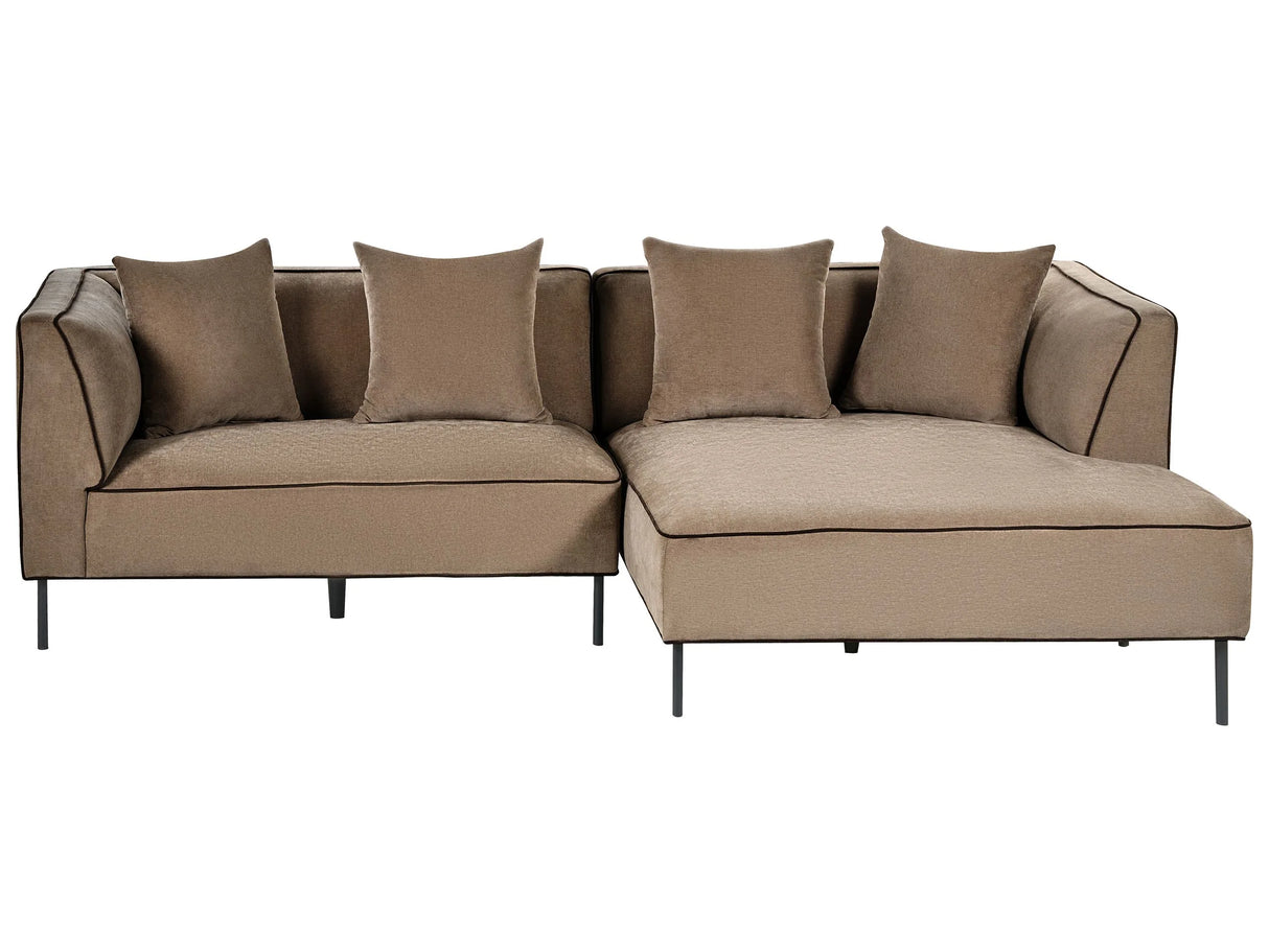 3 Seater Corner Sofa Light Brown Chenille Upholstery Left Handed with Armrests Modern Style Living Room Beliani