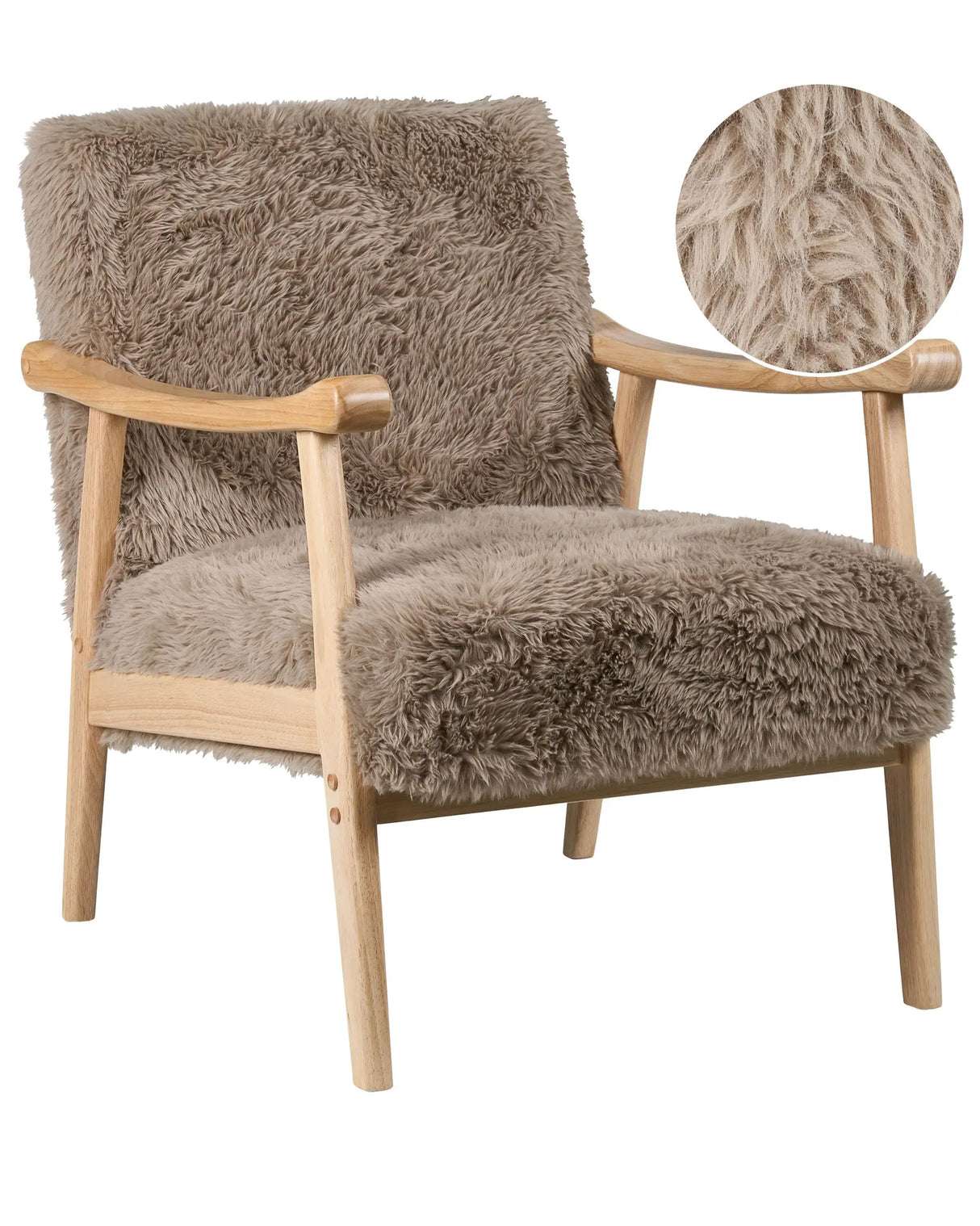 Armchair Taupe Polyester Faux Fur Upholstery Retro Design Wooden Frame Armrests Living Room Beliani