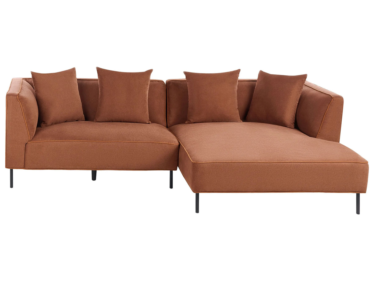3 Seater Corner Sofa Brown Fabric Upholstery Left Handed with Armrests Cushions Modern Style Living Room Beliani