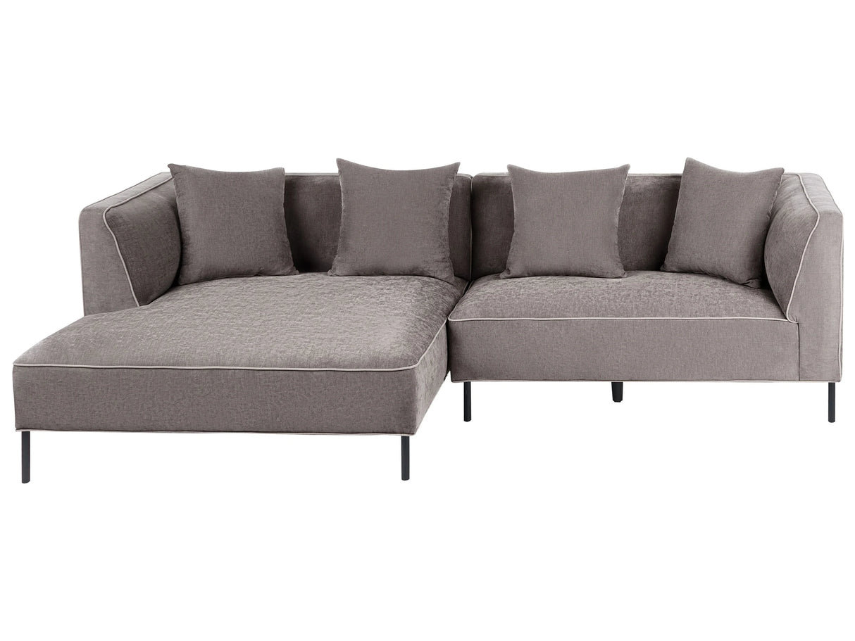 3 Seater Corner Sofa Taupe Chenille Upholstery Right Handed with Armrests Cushions Modern Style Living Room Beliani