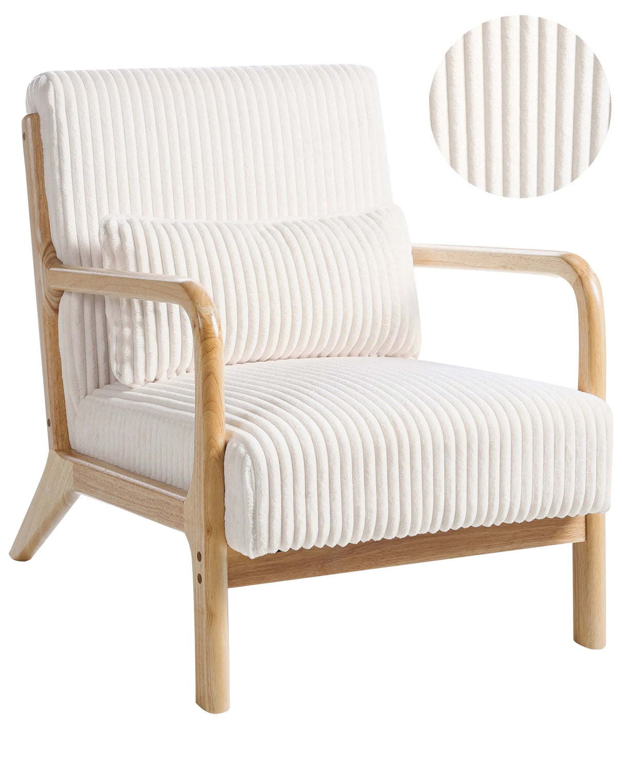 Armchair White Cordyroy Upholstery Wooden Frame Vintage Style Low Frame Beliani