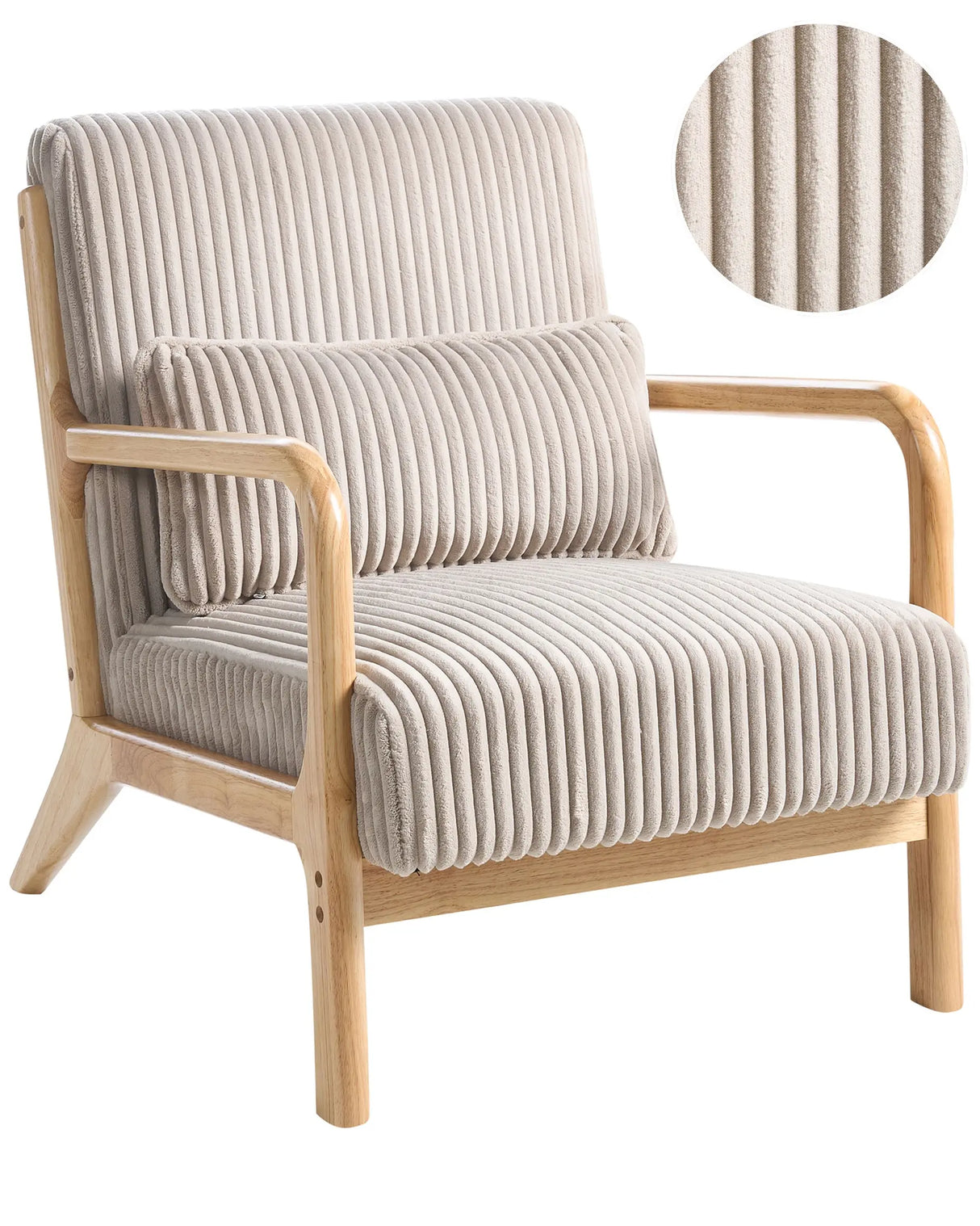 Armchair Beige Cordyroy Upholstery Wooden Frame Vintage Style Low Frame Beliani
