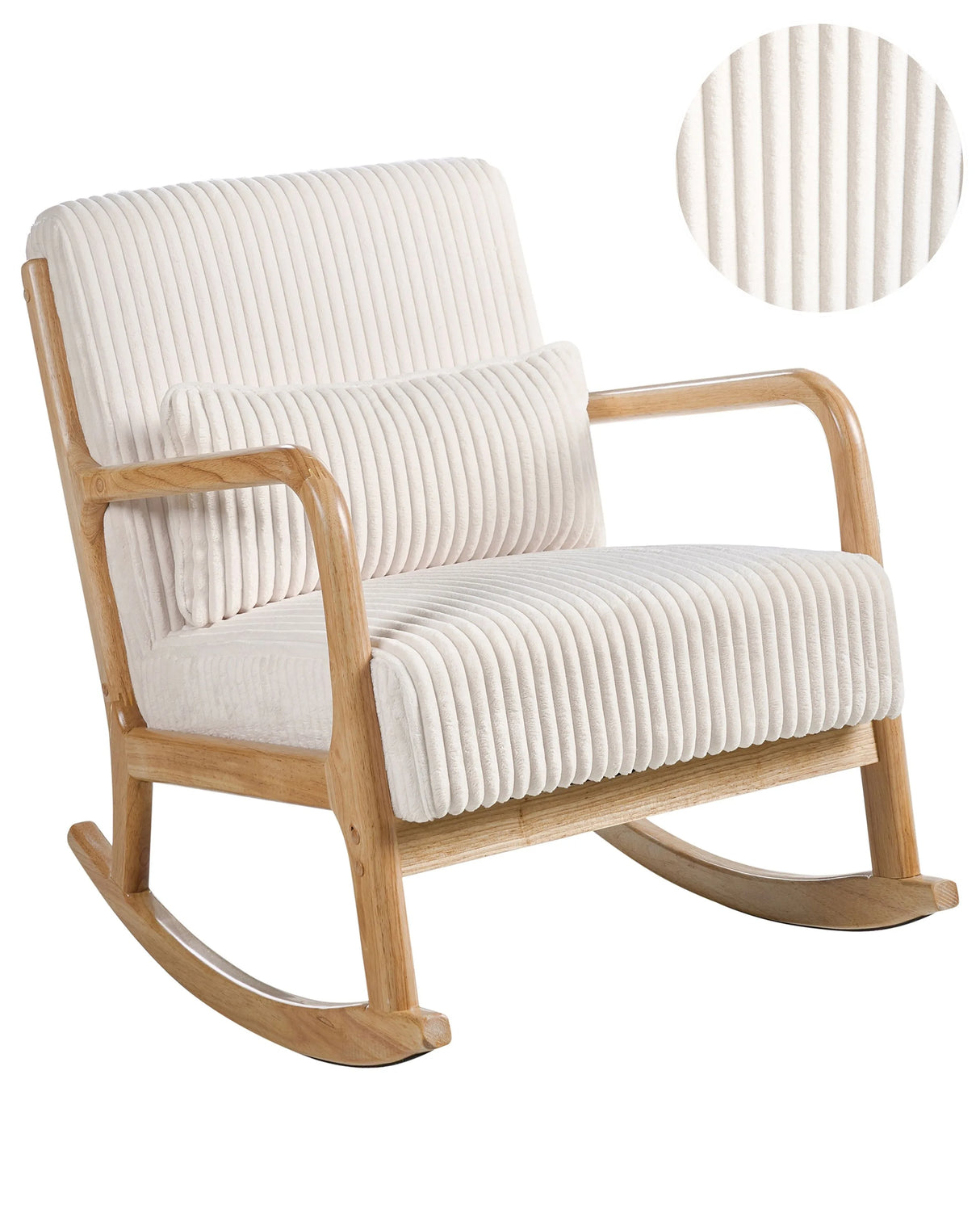 Rocking Armchair White Cordyroy Upholstery Wooden Frame Vintage Style Low Frame Beliani