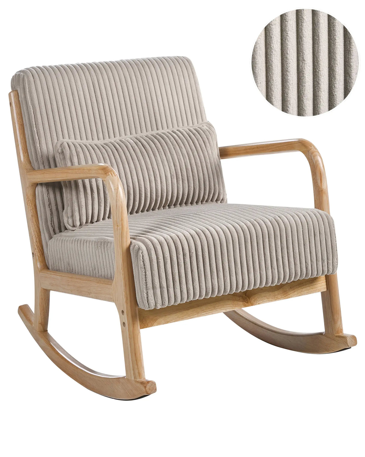 Rocking Armchair Beige Cordyroy Upholstery Wooden Frame Vintage Style Low Frame Beliani