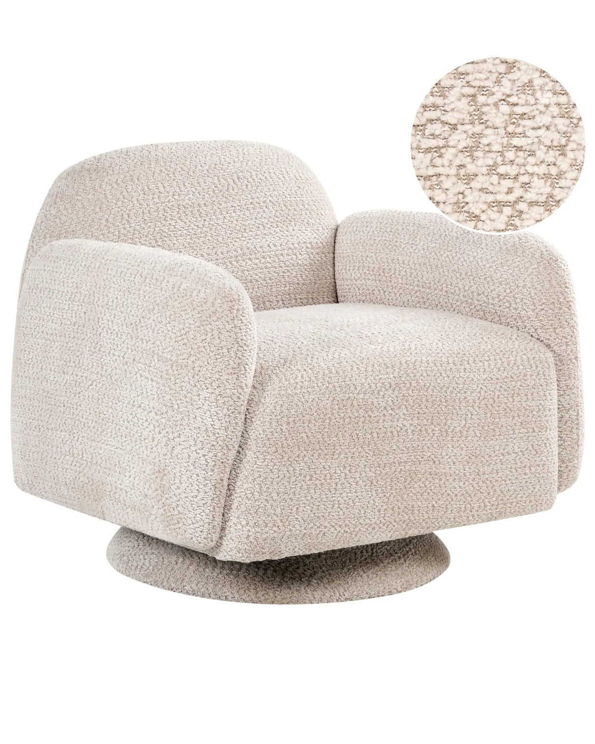 Armchair Beige Fabric Upholstery Swivel Base with Armrests Wide Modern Style Living Room Beliani