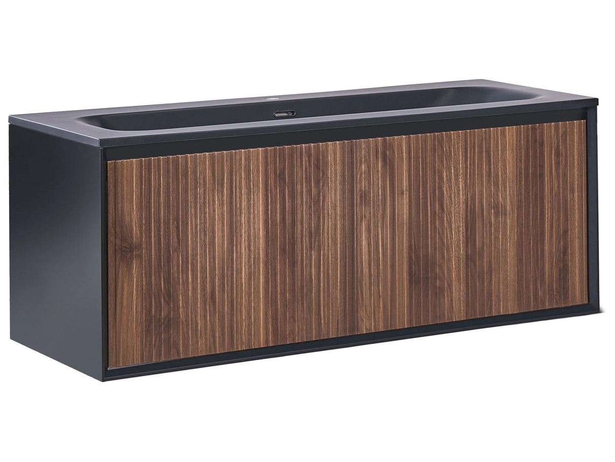 Wall Mounted Bathroom Cabinet Vanity Unit Dark Brown MDF 120 x 46 cm with 1 Drawer with Washbasin Beliani