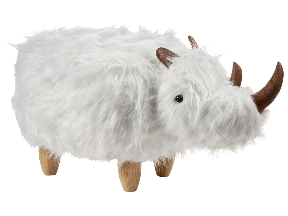 Animal Rhino Children Stool White Faux Fur Upholstered Wooden Legs Nursery Footstool Beliani