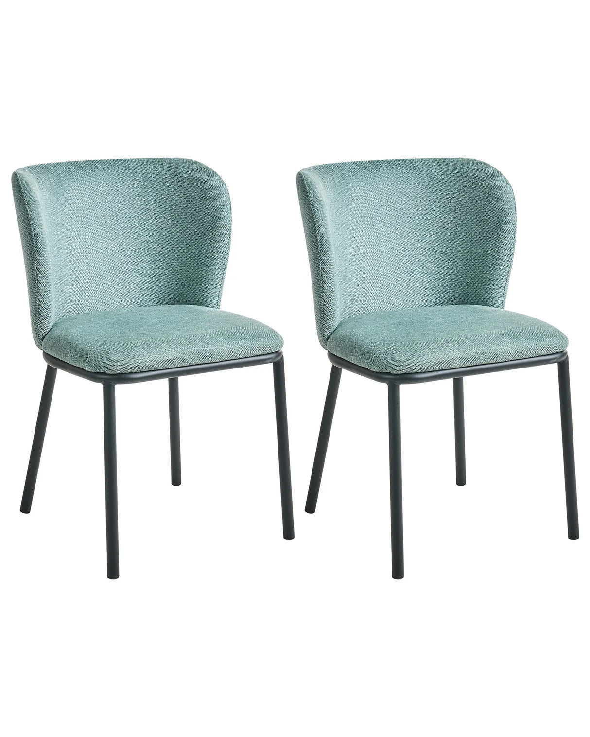 Set of 2 Fabric Dining Chairs Mint Upholstery Black Metal Legs Modern Retro Design Beliani