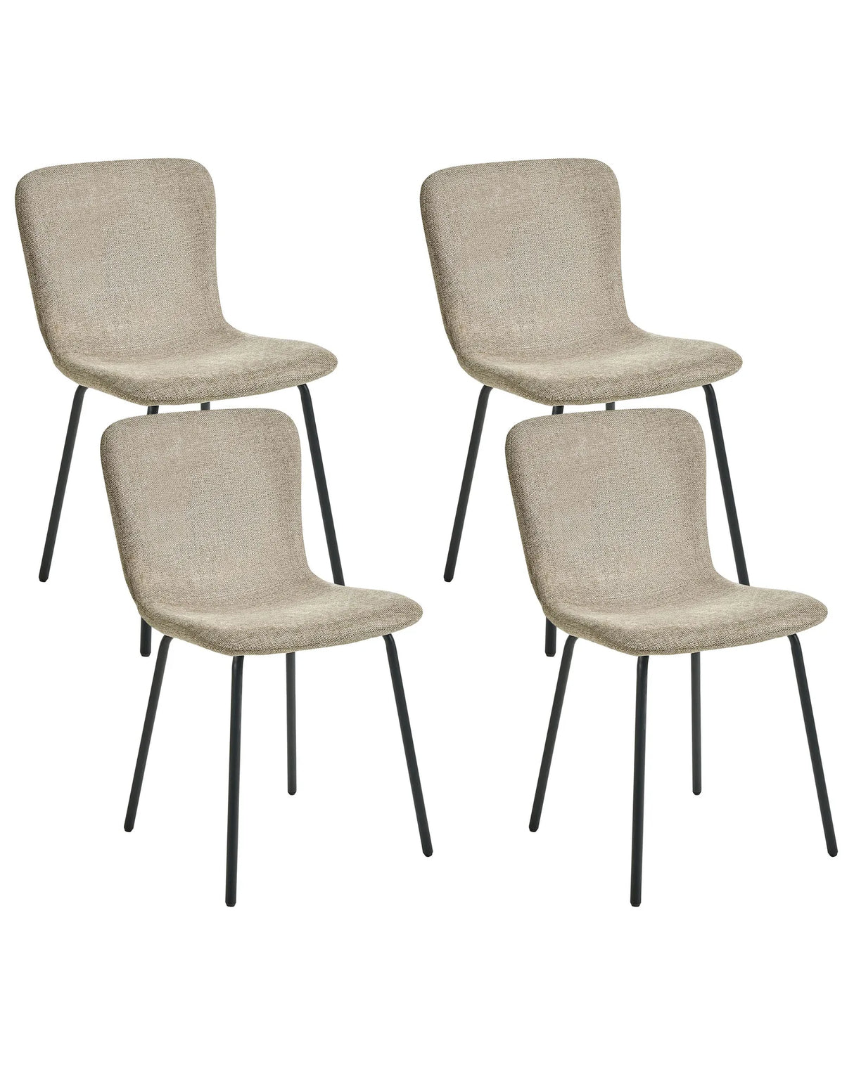 Set of 4 Fabric Dining Chairs Beige Upholstery Black Metal Legs Modern Retro Design Beliani