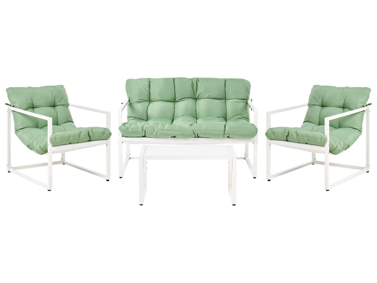 Garden Sofa Set Green Galvanized Steel 4 Seater with Armchairs Sofa Coffee Table Modern Design Outdoor Conversation Set Beliani