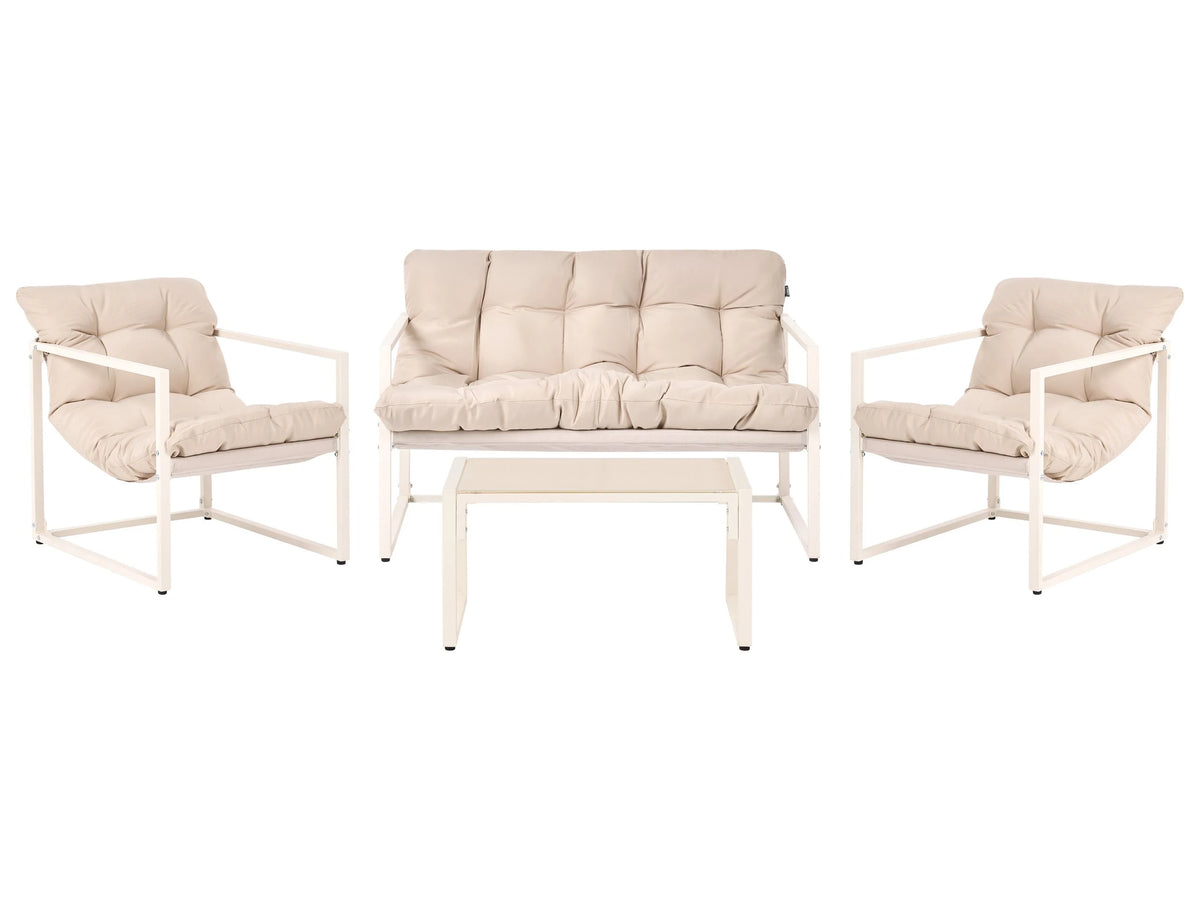 Garden Sofa Set Beige Galvanized Steel 4 Seater with Armchairs Sofa Coffee Table Modern Design Outdoor Conversation Set Beliani