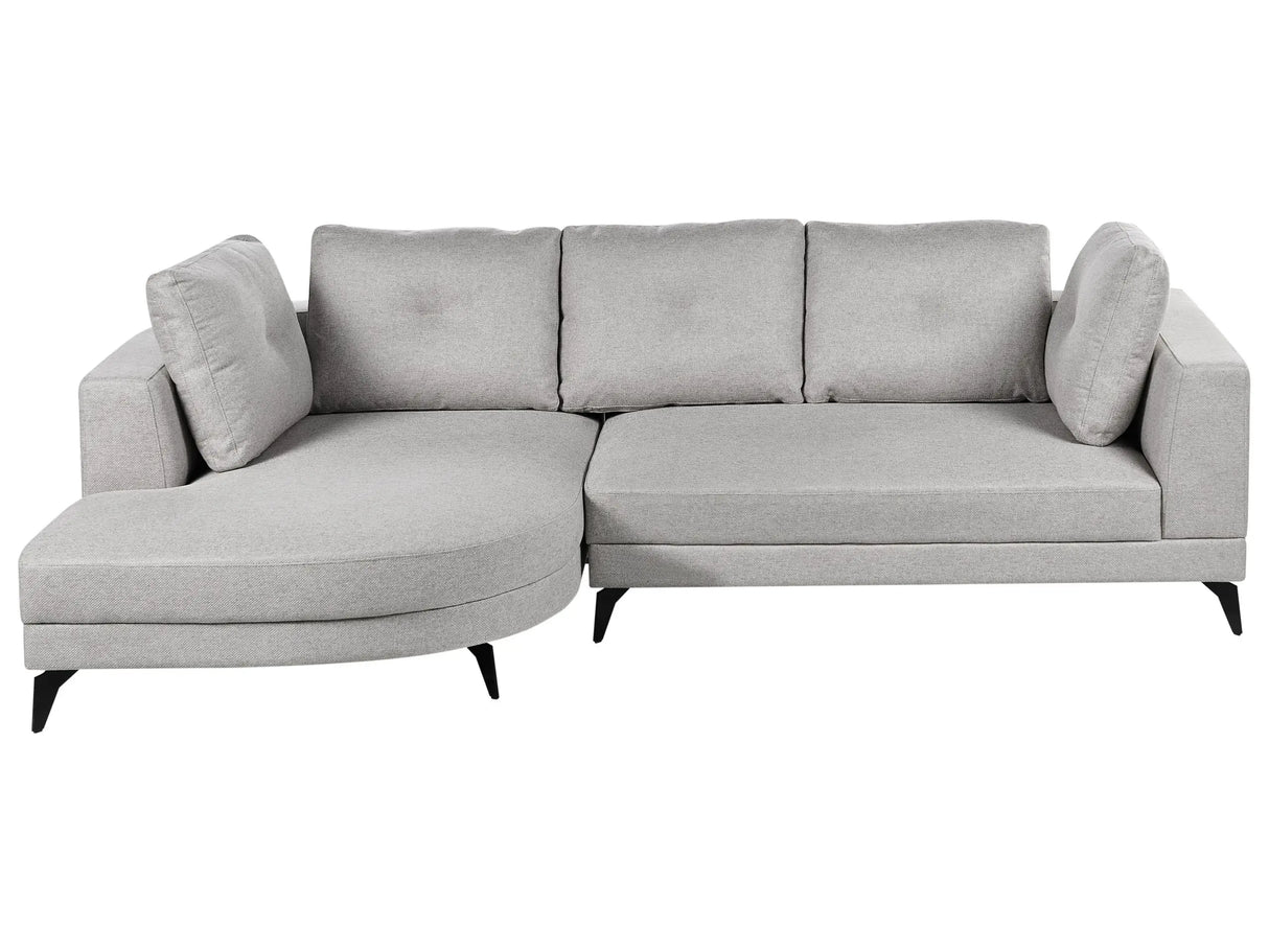 Right Hand Corner Sofa Grey Faux Linen Upholstery Water-Repellent Black Iron Legs Modern with Cushions Beliani