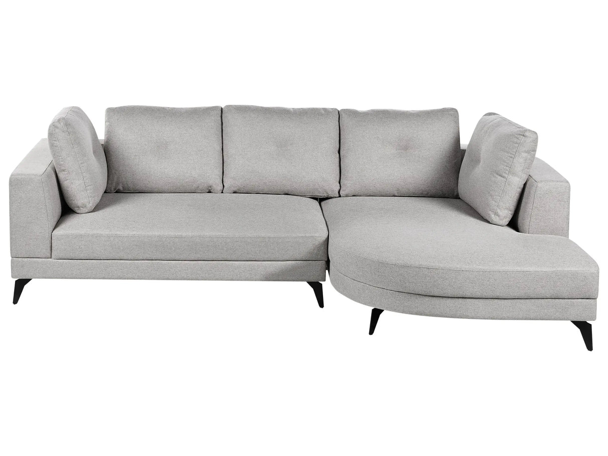 Left Hand Corner Sofa Grey Faux Linen Upholstery Water-Repellent Black Iron Legs Modern with Cushions Beliani