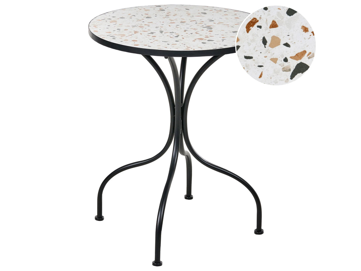 Garden Bistro Table Black Metal Iron Frame 60 cm Terrazzo Effect Pattern Tabletop Vintage Style Outdoor Beliani