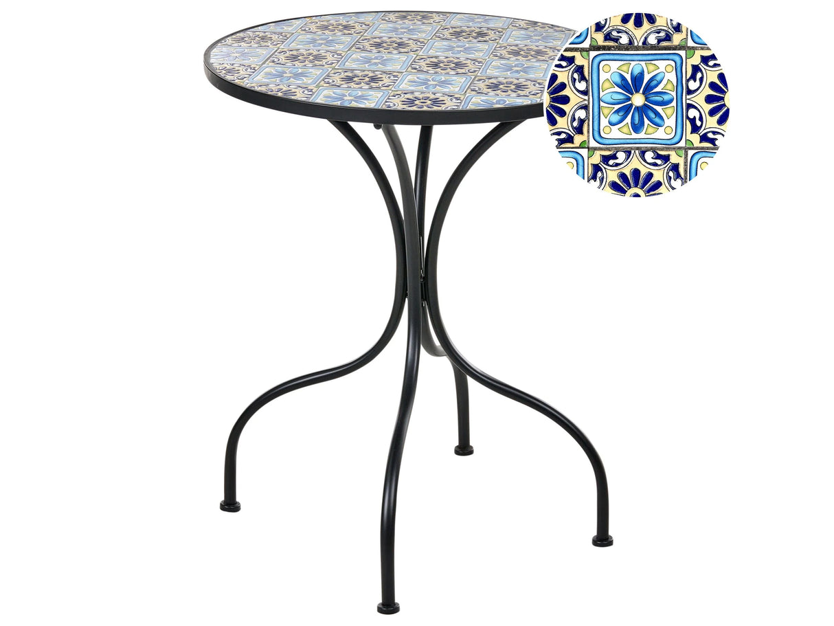Garden Bistro Table Black Metal Iron Frame 60 cm Mosaic Pattern Tabletop Vintage Style Outdoor Beliani
