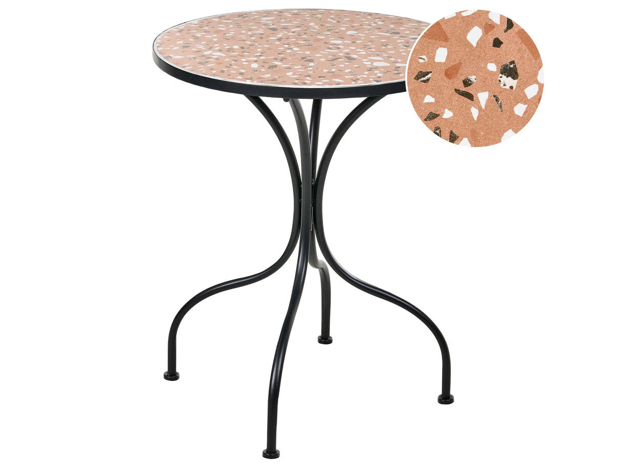 Garden Bistro Table Black Metal Iron Frame 60 cm Terrazzo Effect Pattern Tabletop Vintage Style Outdoor Beliani