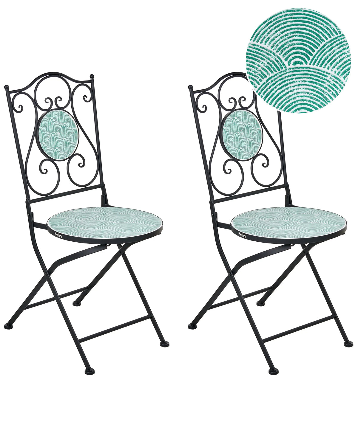 Set of 2 Garden Chairs Black Metal Iron Frame Vintage Style Outdoor Beliani