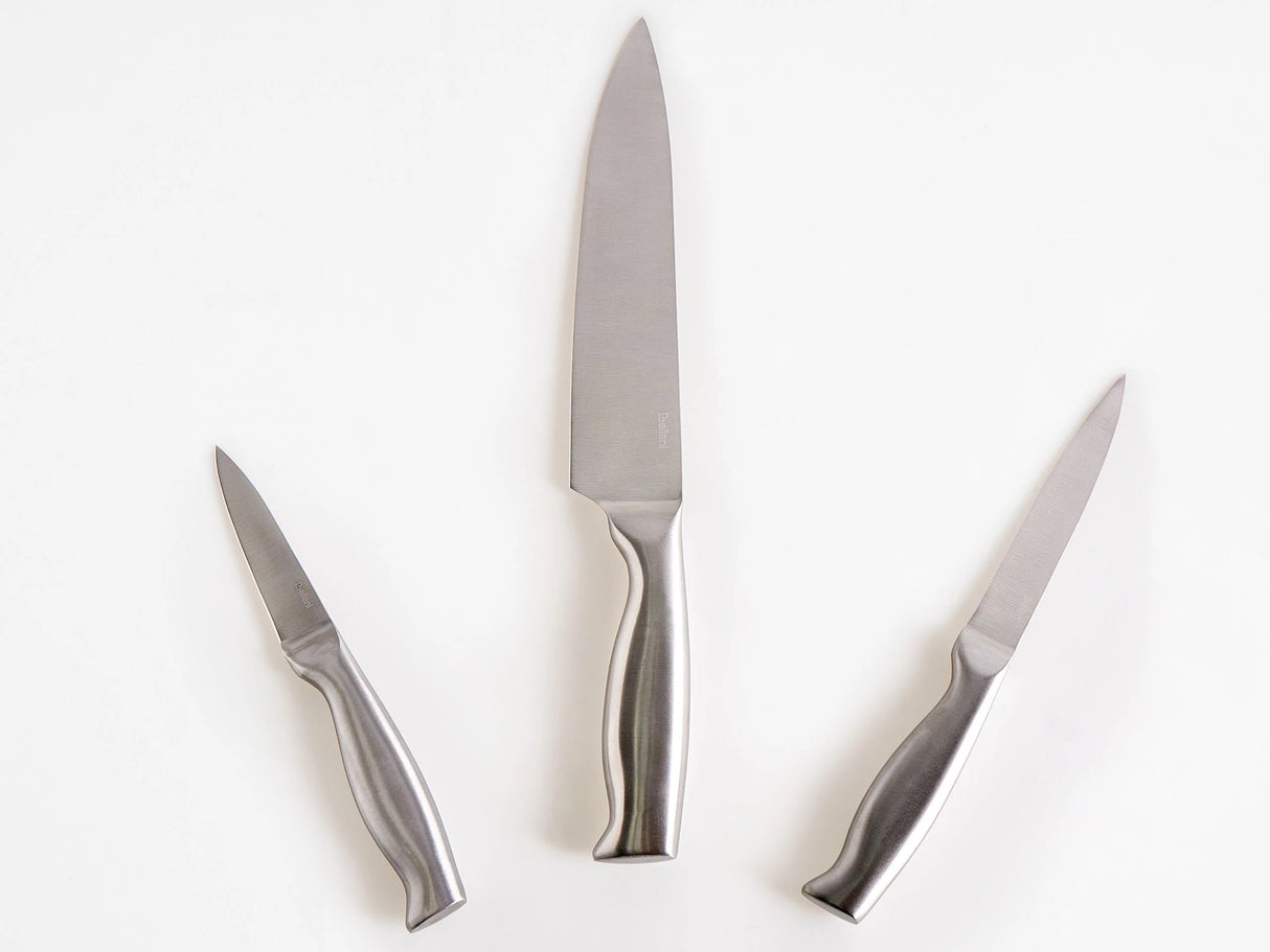 Knife Set Silver Stainless Steel 3 Pieces Hand-Sharpened 54 HRC Hardness Chef's Knife Modern Design Beliani