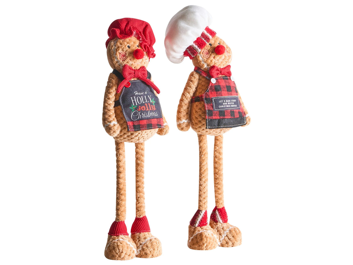 Set of 2 Decorative Figurines Brown Fabric Plush Standing Stuffed Gingerbread Man Beliani