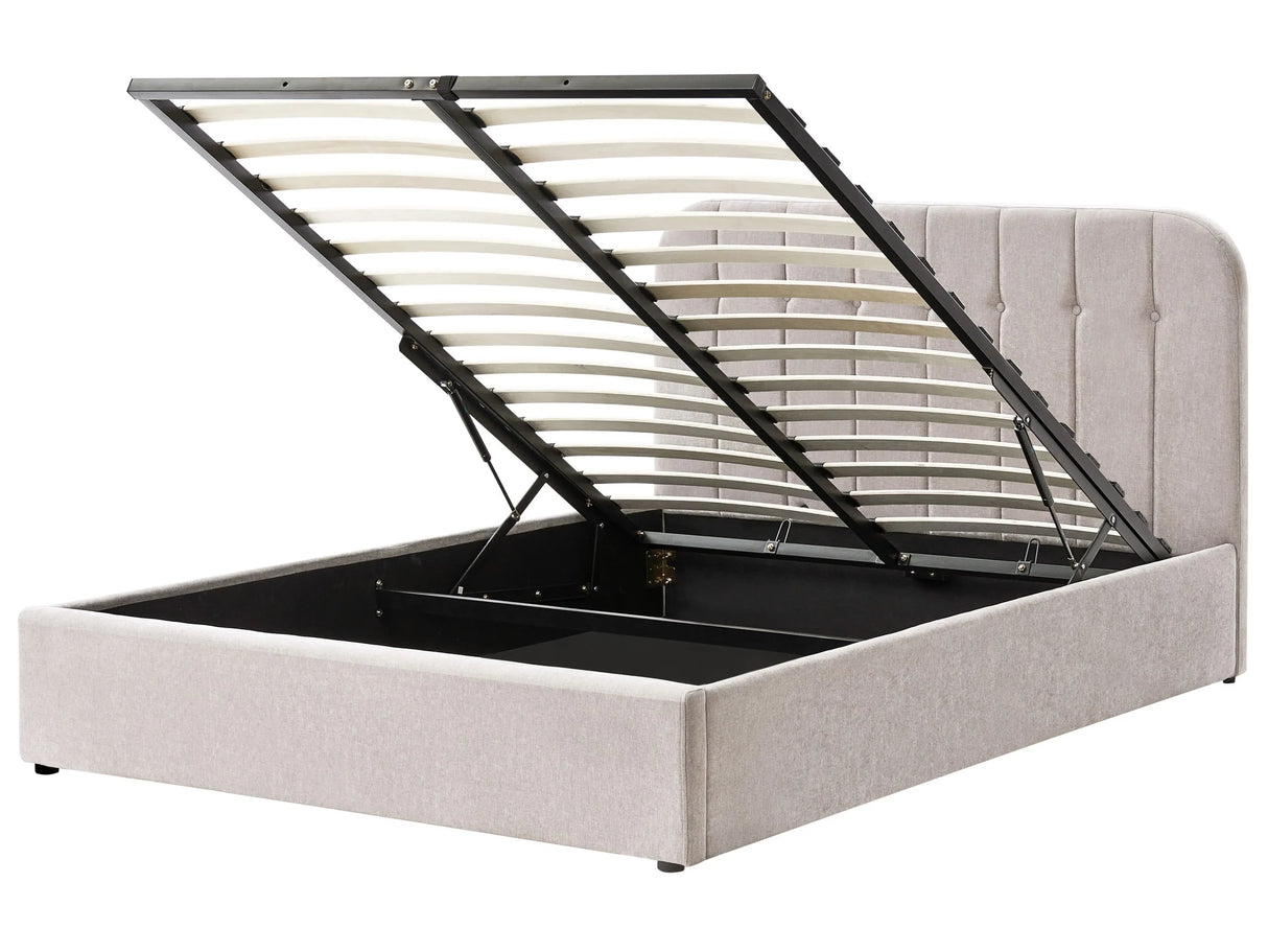 Bed Frame Taupe Fabric Upholstery EU King Size 5ft3 Lift Up Storage with Headboard and Slatted Base Beliani