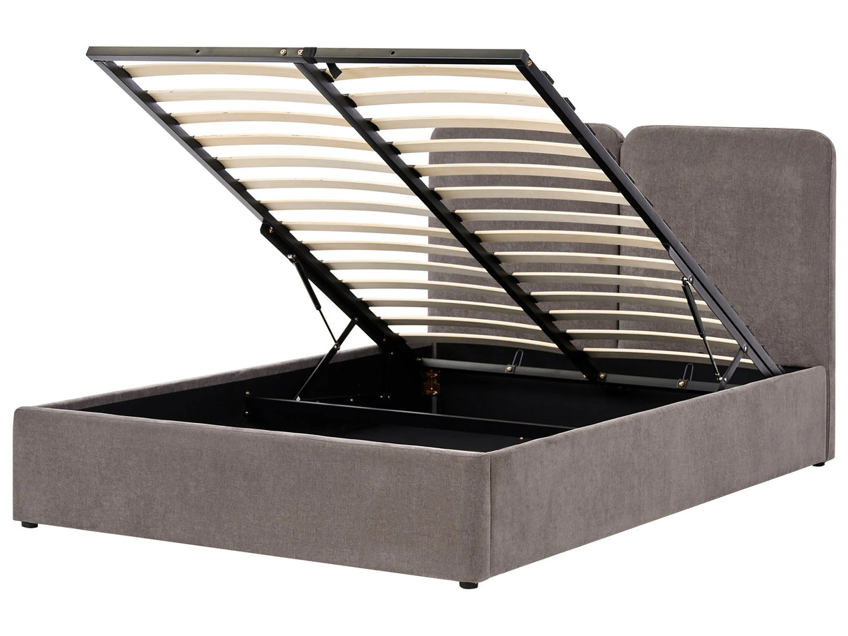 Ottoman Bed Taupe Fabric Upholstery EU Double Size 4ft6 Elegant Headboard Lift-Up Slatted Base Beliani