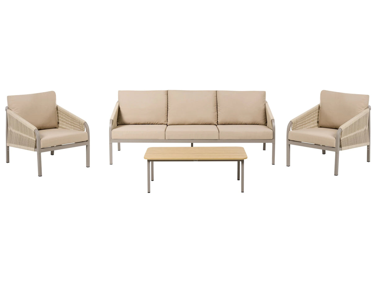 5 Seater Garden Sofa Set Beige Metal Frame 3 Seater Sofa Armchairs with Cushions Modern Style Beliani