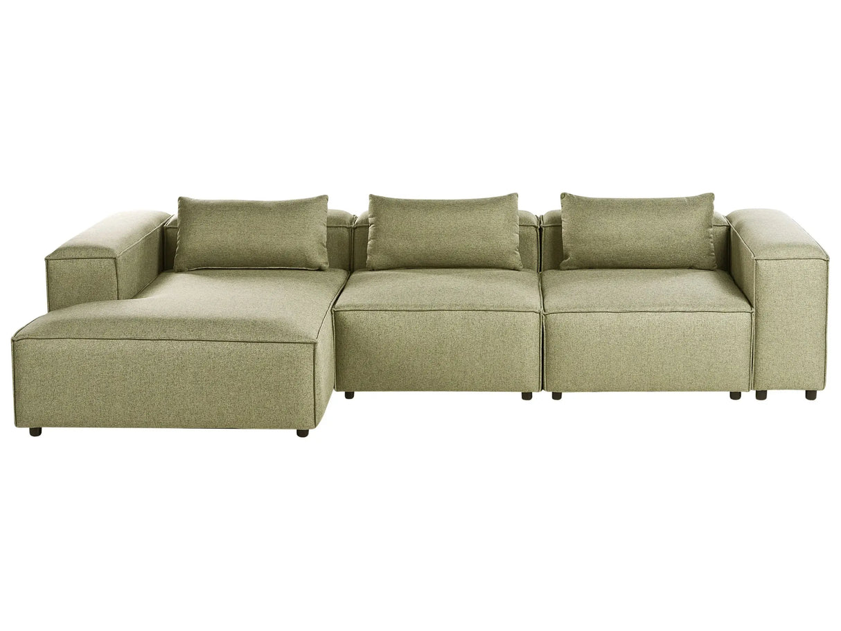 Modular Right Hand Sofa Light Green Fabric Sectional Corner Couch Modern Minimalistic Living Room Beliani