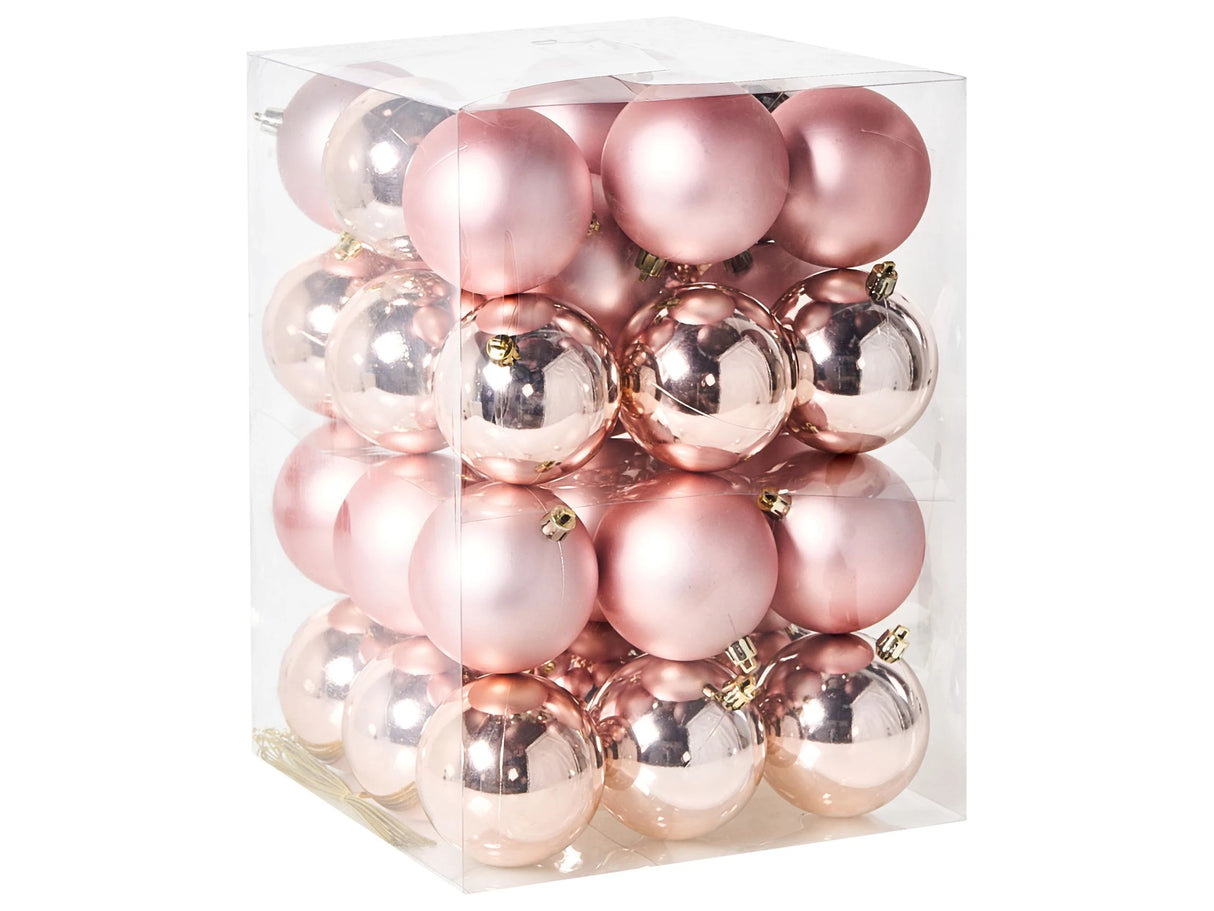 Set of 36 Christmas Baubles Pink Plastic Xmas Tree Christmas Ornament Hanging Decor Modern Style Beliani