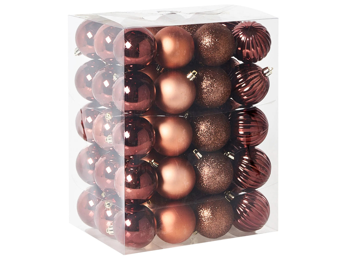 Set of 60 Christmas Baubles Brown Plastic Christmas Ornament Xmas Tree Hanging Decor Modern Style Beliani