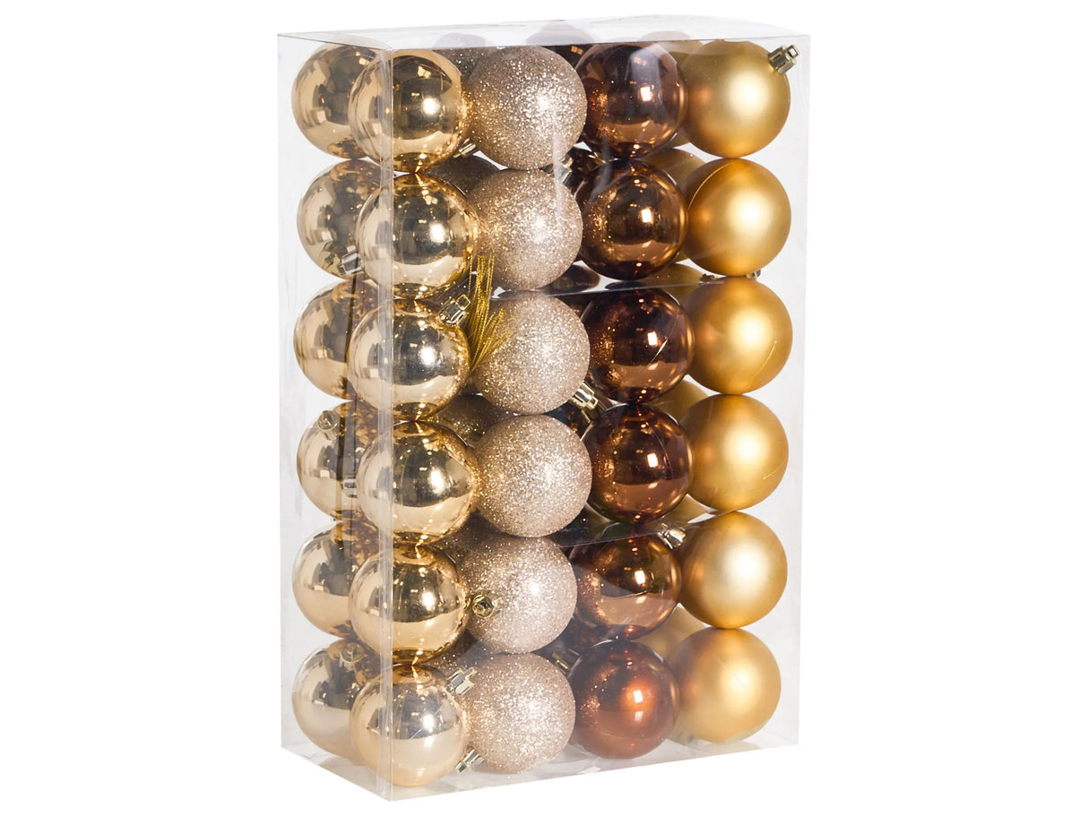 Set of 48 Christmas Baubles Gold Plastic Hanging Decor Modern Glamour Style Christmas Balls Holiday Tree Beliani