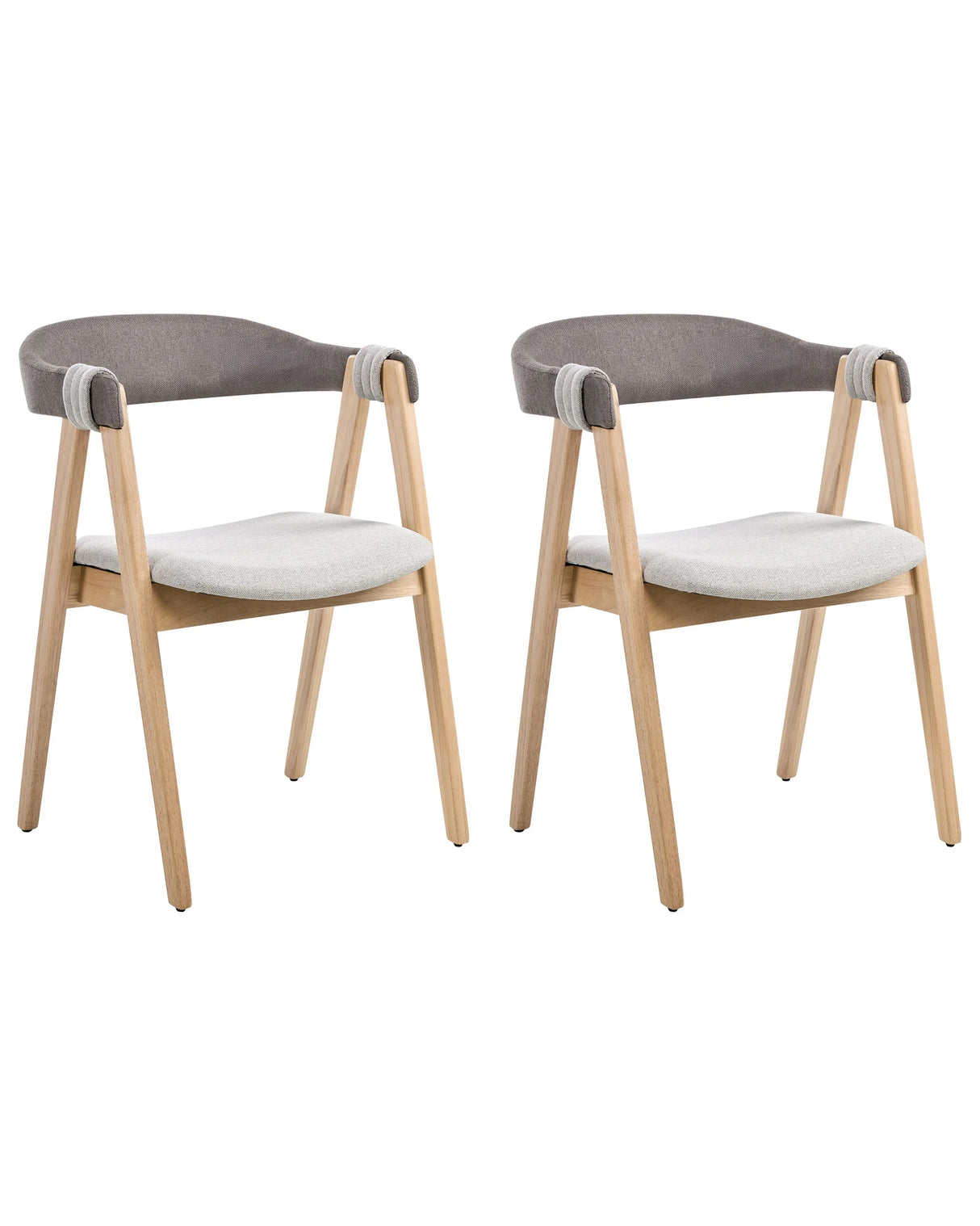 Set of 2 Dining Chairs Light Brown and Taupe Polyester Upholstery Rubberwood Legs Retro Traditional Style Beliani