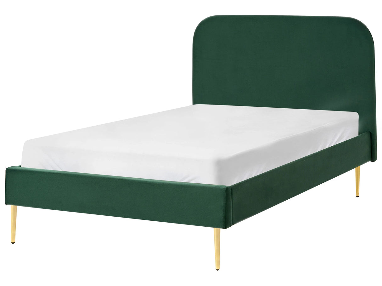 Bed Dark Green Velvet Upholstery EU Small Double Size Golden Legs Headboard Slatted Frame 4ft Minimalist Design Beliani