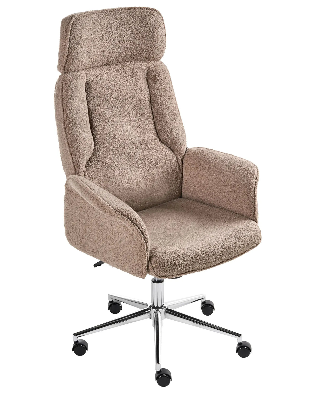 Office Chair Brown Boucle Swivel Adjustable Height Flared Arms Castors Modern Beliani