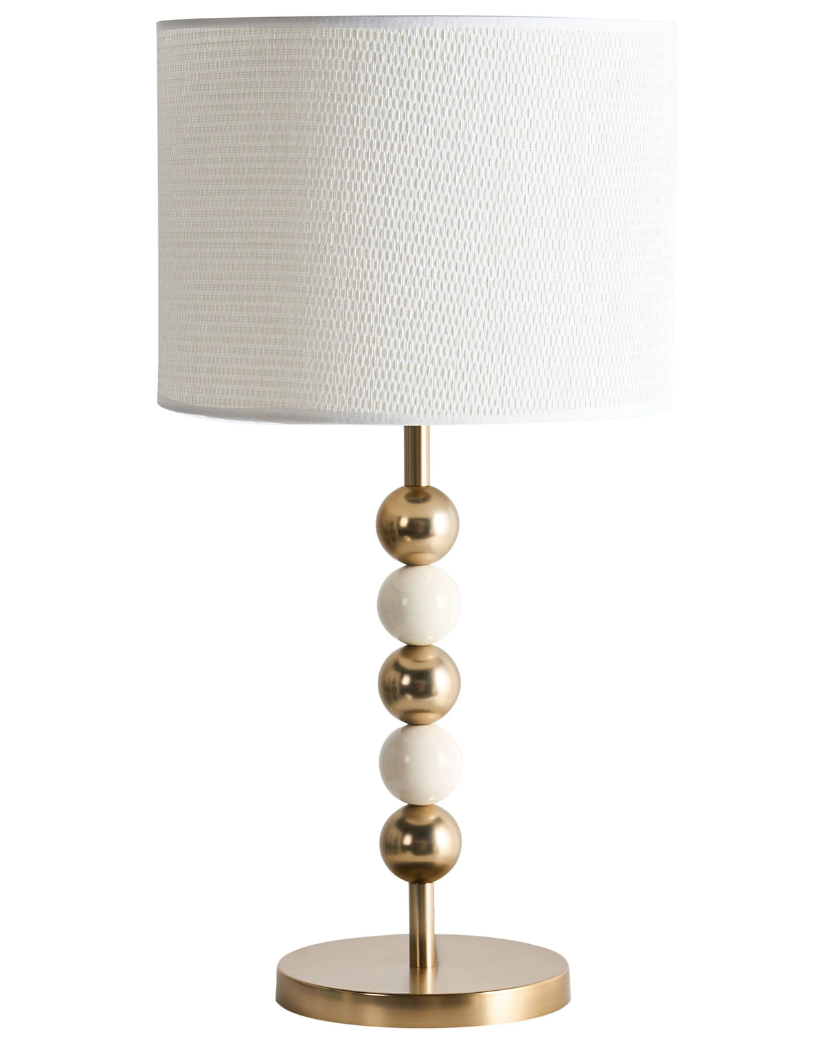Table Lamp Brass and Beige Iron Fabric Drum Shade Mid-Century Modern Style Bedside Table Lamp Beliani