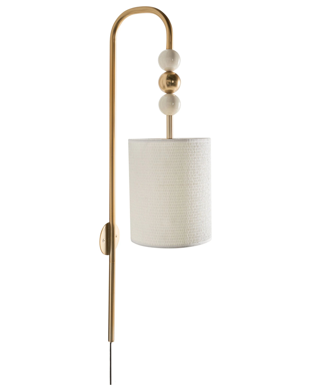 Wall Lamp Brass and Beige Iron Fabric Drum Shade Mid-Century Modern Style Beliani