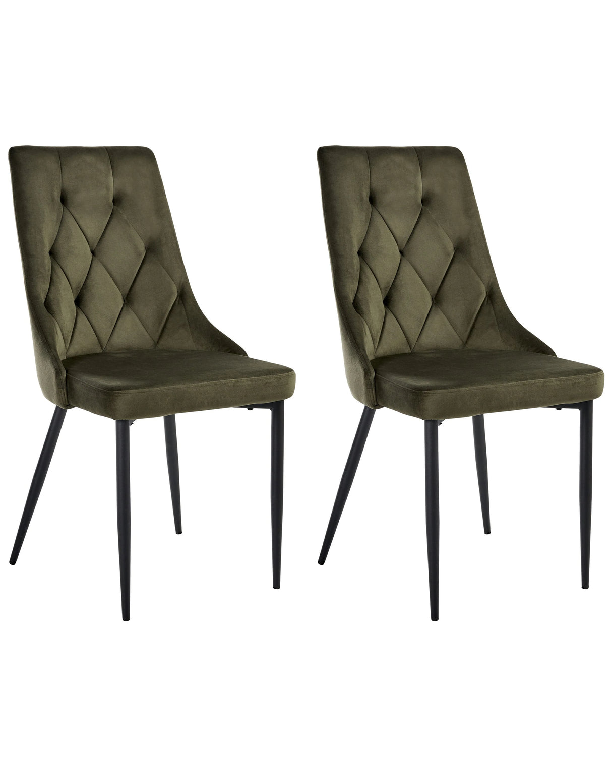 Scandinavian Set of 2 Dining Chairs Olive Green Velvet Upholstery Black Iron Legs Fabric Seat Armless Beliani