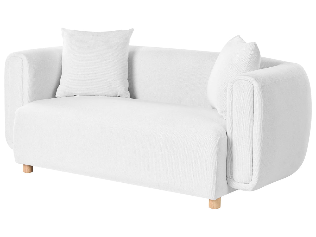 Fabric 2-Seater Sofa White Couch Rubberwood Legs Woven Fabric Modern Beliani
