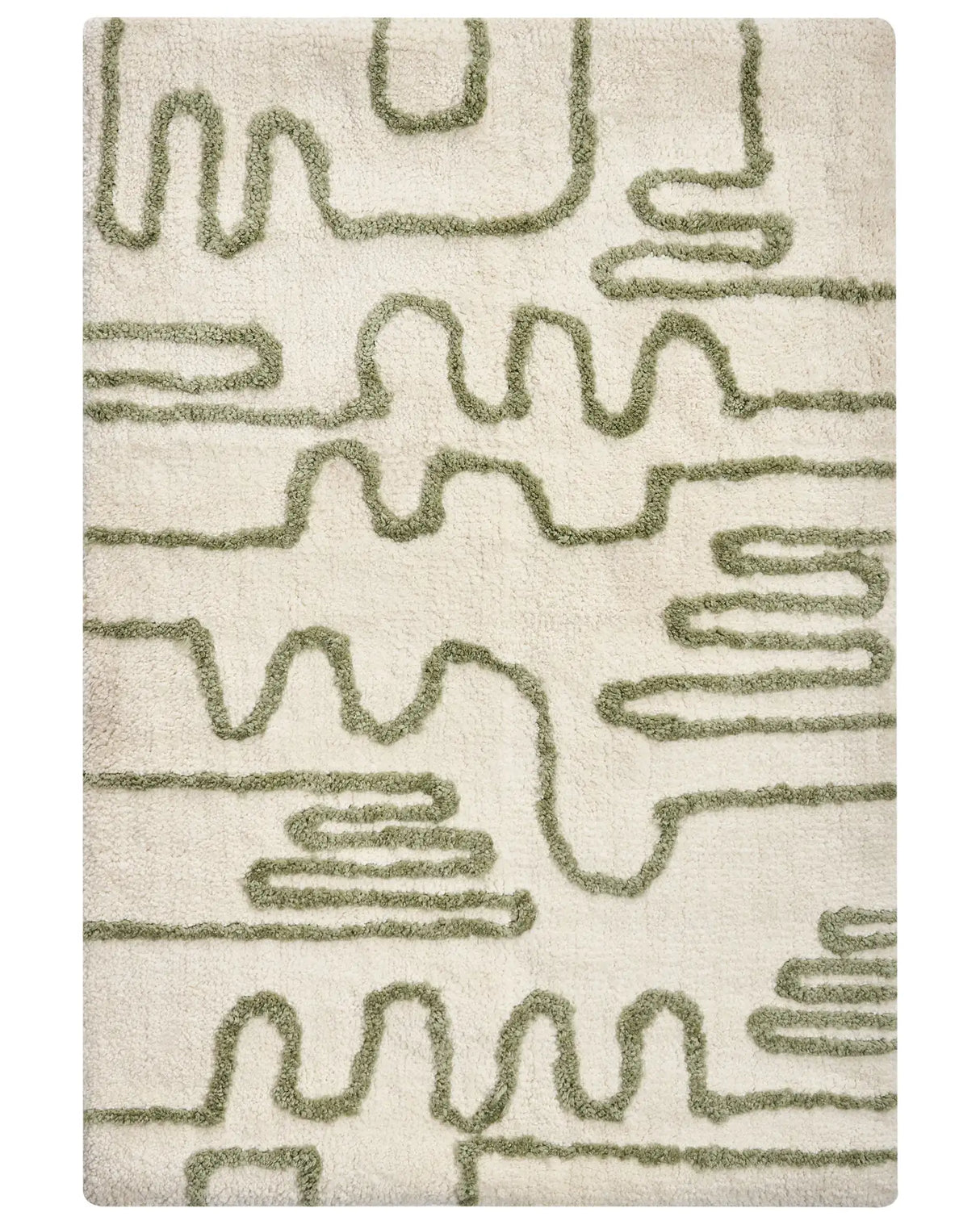 Bath Mat Beige and Green 60 x 90 cm Rectangular Shape Geometric Pattern Fluffy Bath Rug Bathroom Accessories Modern Design Beliani