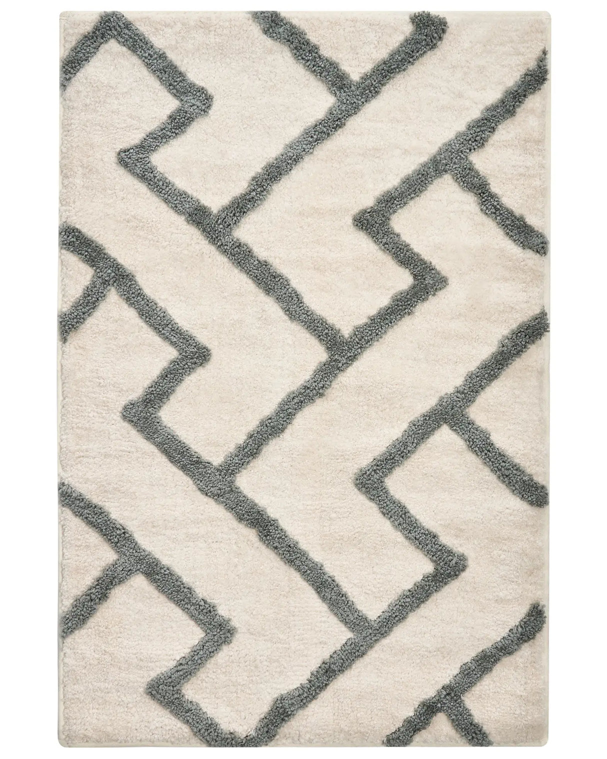 Bath Mat Beige and Grey Cotton 60 x 90 cm Rectangular Shape Geometric Pattern Fluffy Bath Rug Bathroom Accessories Modern Design Beliani