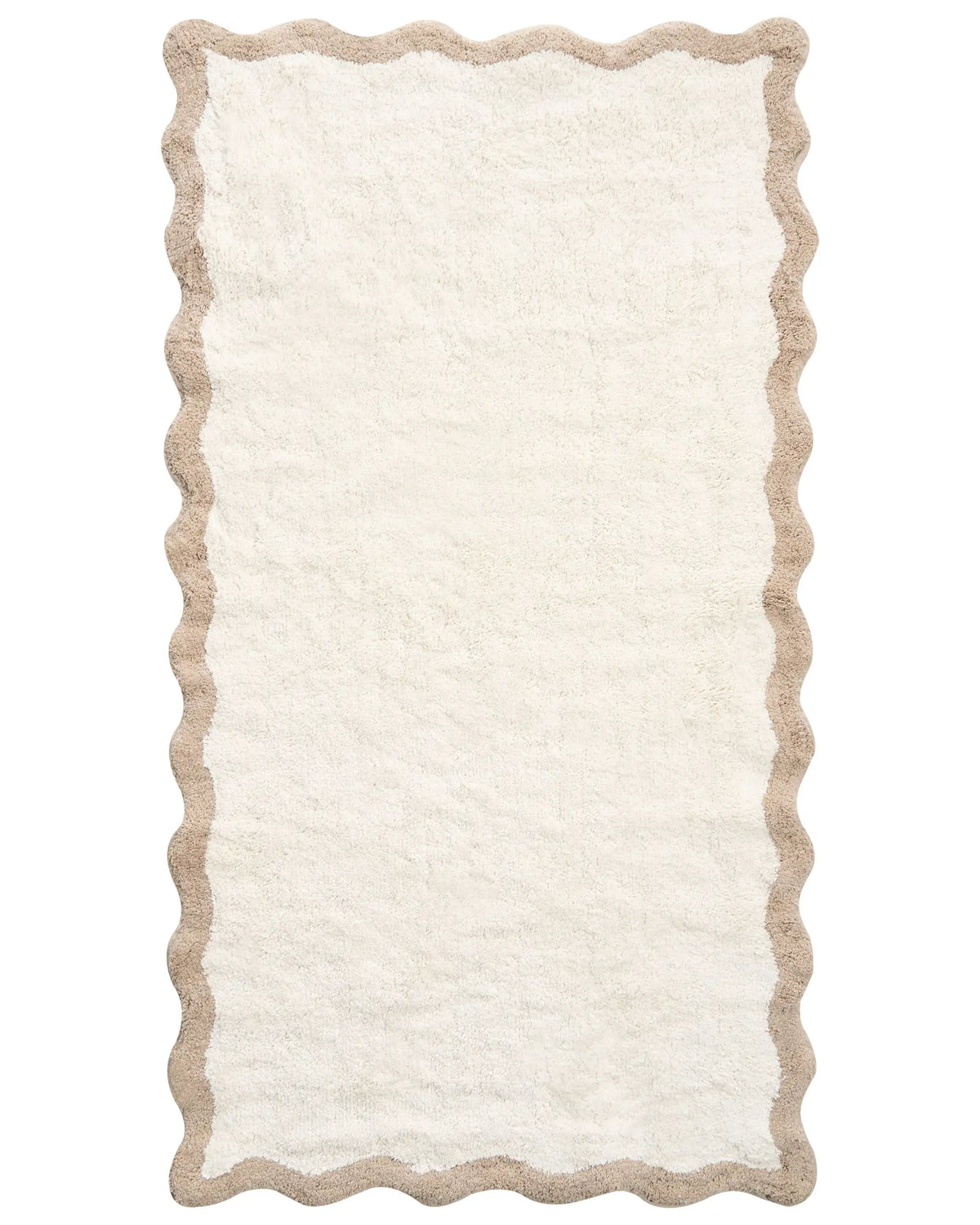 Bath Mat Beige and Brown Cotton 80 x 150 cm Rectangular Shape Geometric Pattern Fluffy Bath Rug Bathroom Accessories Modern Design Beliani