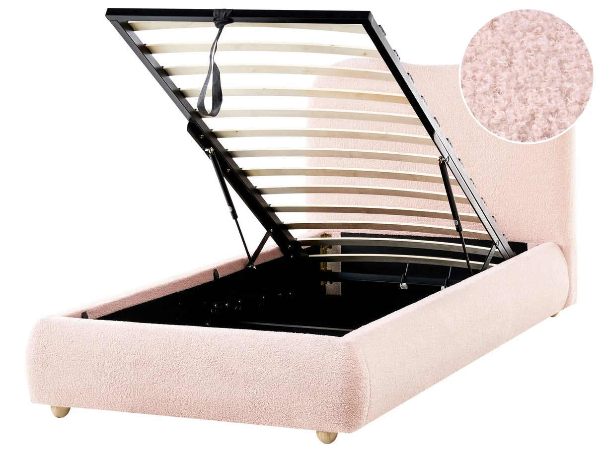 Storage Bed Pink Boucle Fabric EU Single Size 3ft with Headboard Minimalist Modern Design Ottoman Beliani
