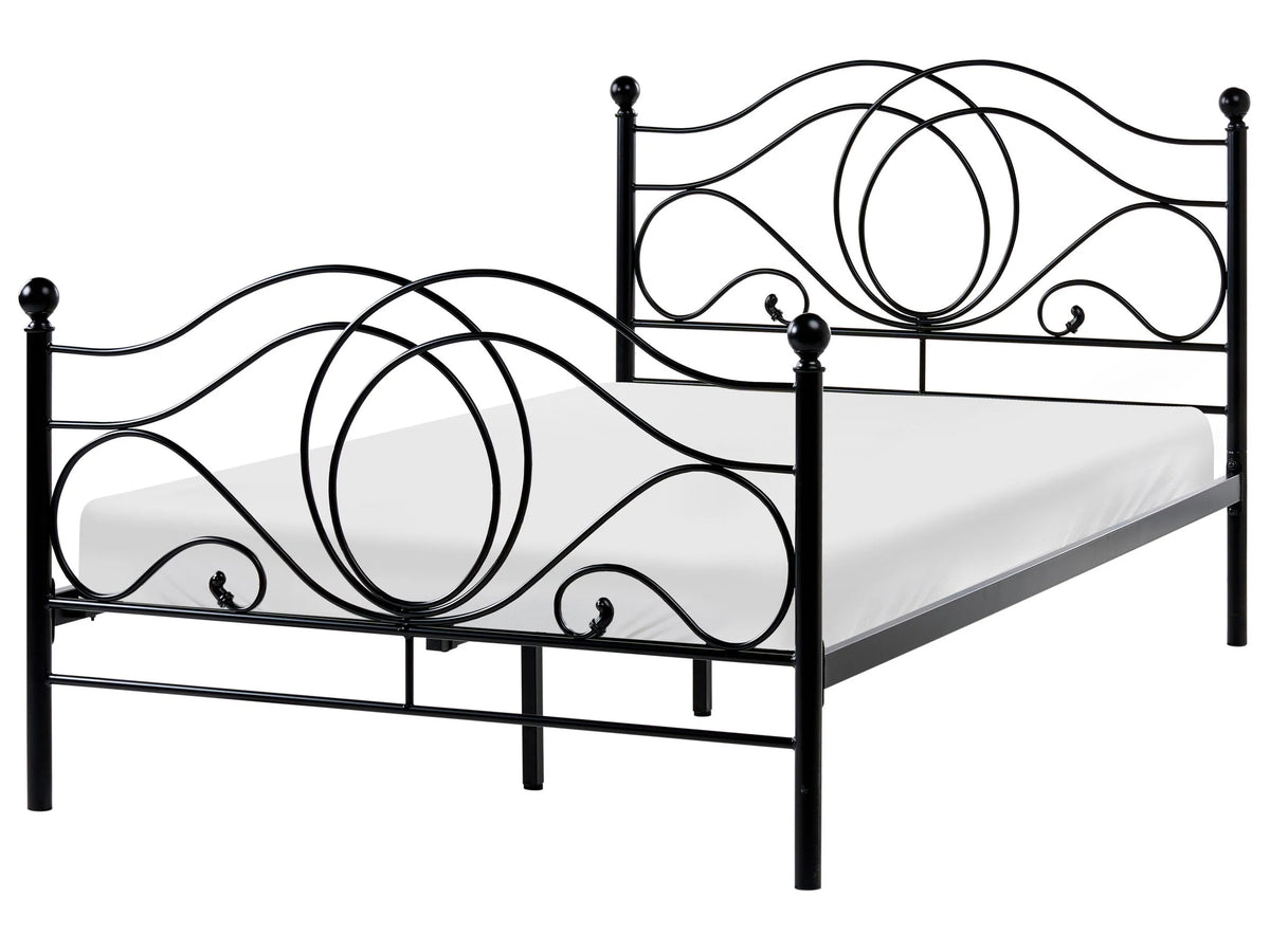 Bed Frame Black Metal EU Small Double Size 4ft with Slatted Base Headboard and Footboard Retro Vintage Beliani