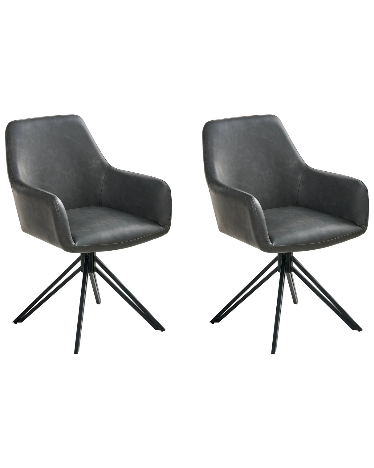 Set of 2 Swivel Dining Chairs Black Faux Leather High Backrest Scandinavian Style Beliani