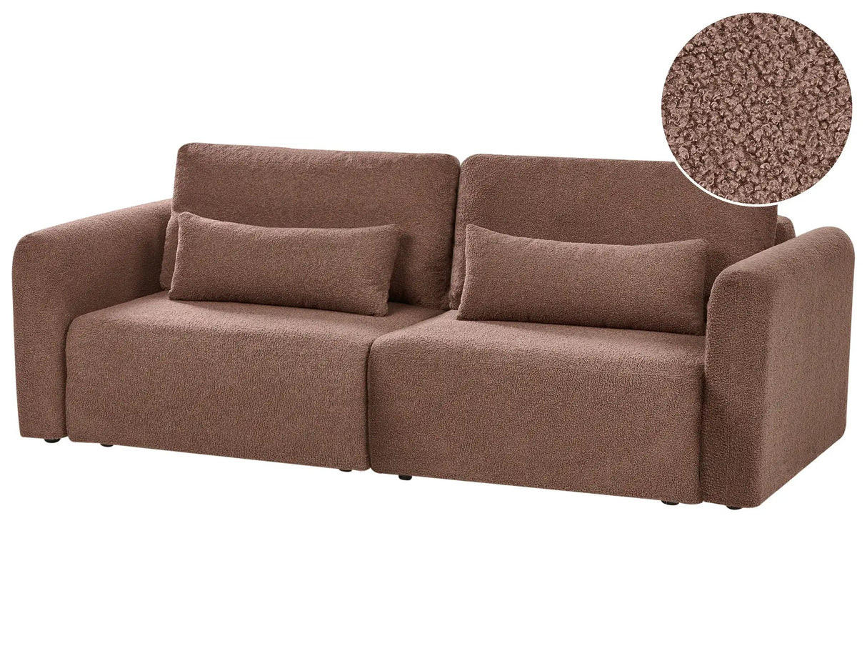 3 Seater Sofa Bed Brown Boucle Upholstered Sleeping Function Add Pillows Foldable Beliani