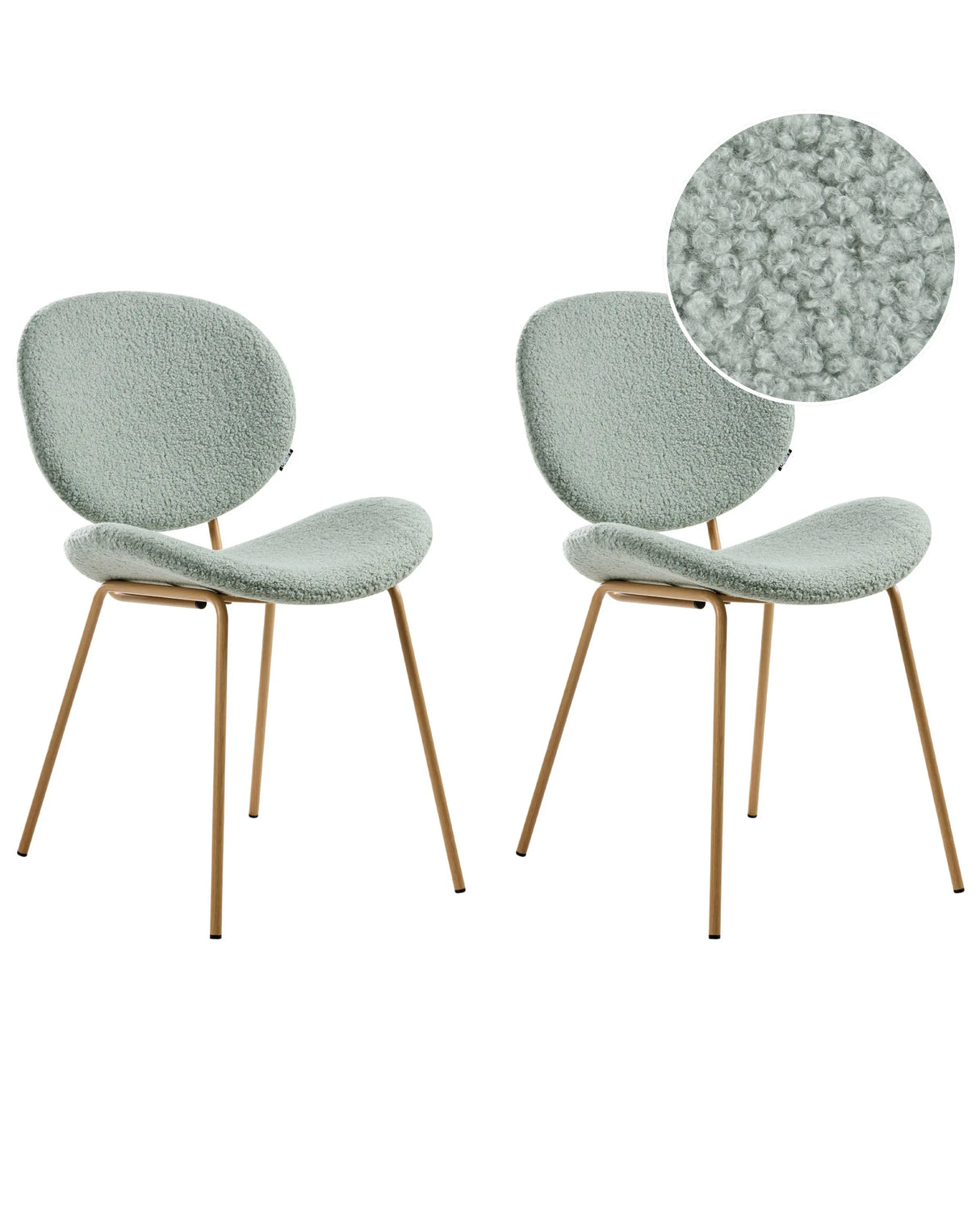 Set of 2 Dining Chairs Light Green Boucle Armless Leg Caps Light Brown Wood-Like Iron Legs Contemporary Retro Design Dining Room Seating Beliani