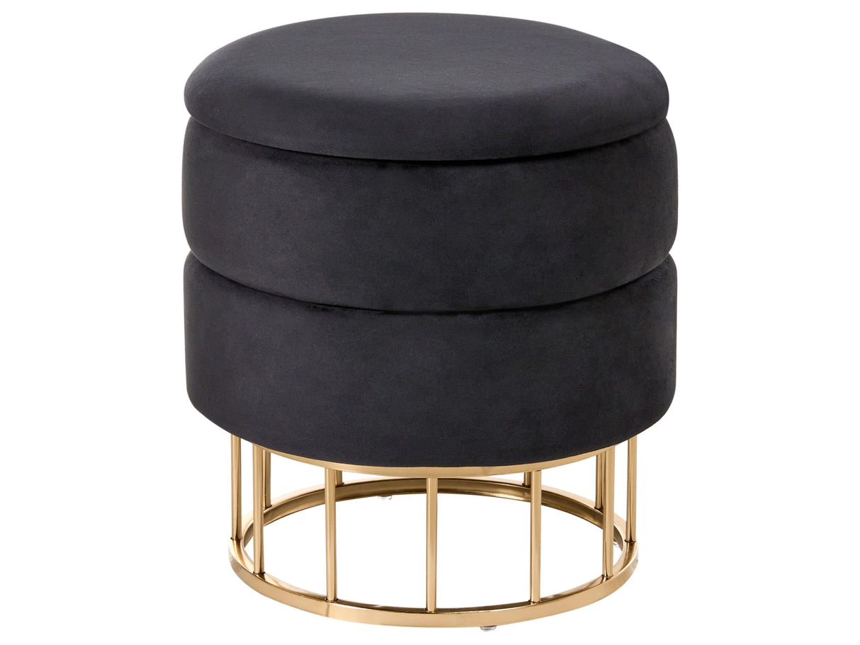 Storage Pouffe Black Polyester Velvet Upholstery Gold Base Glamorous Design Living Room Accessories Beliani