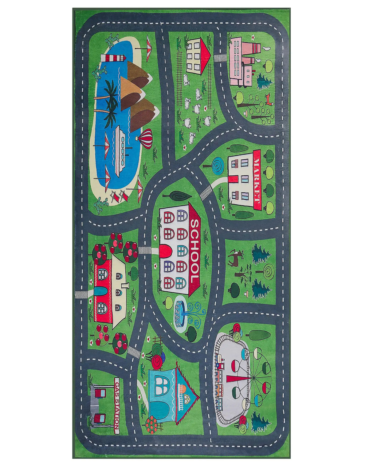Rug Green Polyester City Road Map 80 x 150 cm Town Theme Floor Play Mat Beliani