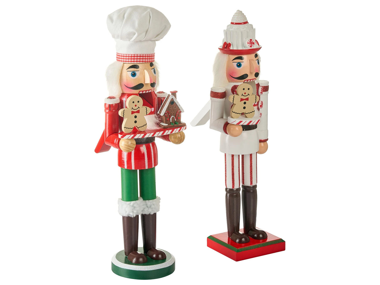 Set of 2 Nutcracker Figurines Red and White Pine Wood Handmade Christmas Decor Beliani