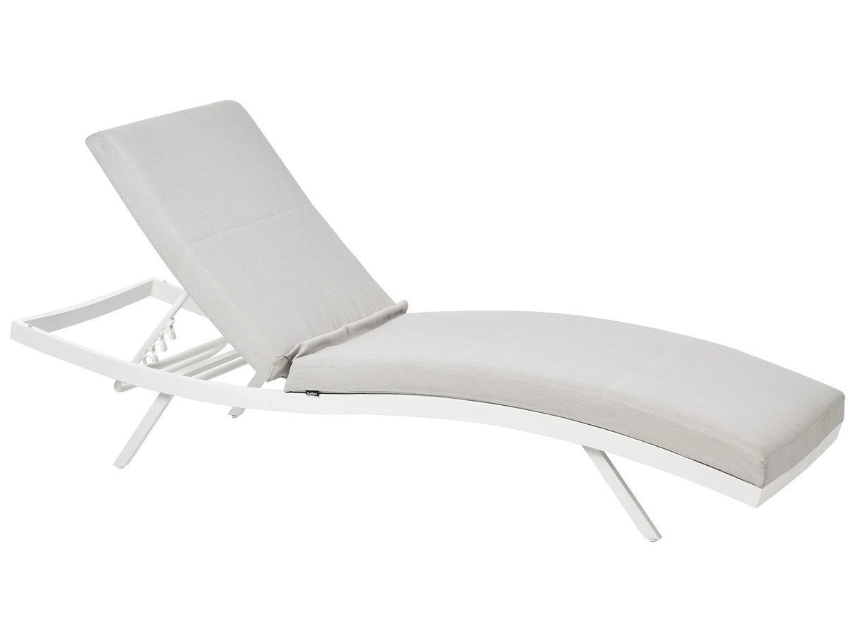 Garden Sun Lounger Light Grey Fabric White Aluminium Frame Adjustable Reclining Backrest Padded with Quick Dry Foam Modern Style Beliani